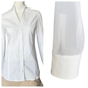 Anatomie Beth Button-Down Shirt With Sheer Sleeves & Two Button Cuff Size S NWT
